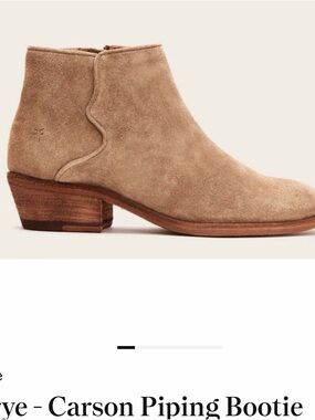 Frye Boot Women Size 6M Carson Piping Tan Suede Round Toe Side Zip Ankle Bootie